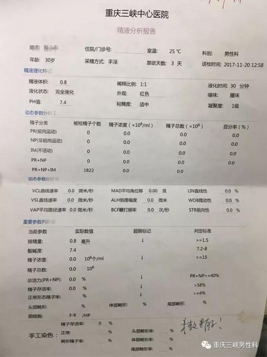 重庆三峡中心医院男性科近期收治一名复杂性梗阻性无精症伴血精症